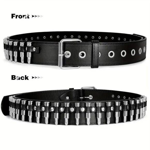 Gothic Punk Bullet Cosplay Belt Studded Grommet Rivet Waist Belt 32-38" - Picture 2 of 4